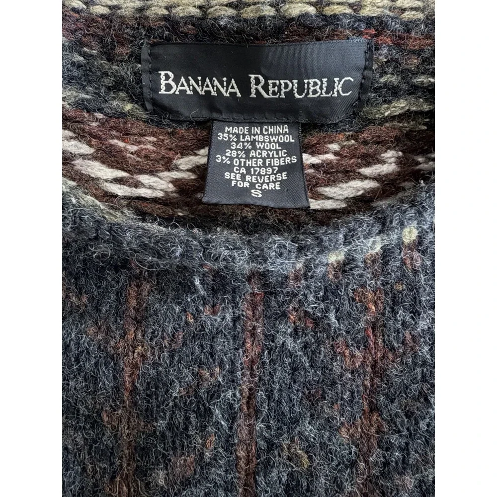 Banana Republic Mens S Fair Isle Sweater Lambswool Wool Nordic Crewneck Pullover